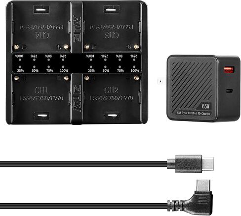 4-Channel USB C Fast Charging Station with PD 65W Quick Charger Adapter Kit for Sony NP-F550, NP-F750, NP-F770, NP-F970 Batteries in Kuwait