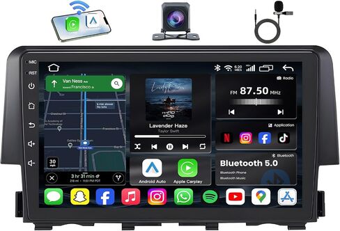 Android 15 Car Radio for Honda Civic 2016-2021: 9" 1280 * 800 HD Touchscreen Stereo with Wireless Carplay Android Auto 5G WiFi GPS Bluetooth FM DSP SWC 1080P Backup Camera in Kuwait