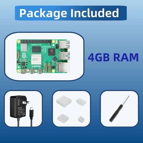 RasTech Raspberry Pi 5 Kit 4GB RAM with 27W PD Power Supply 5.1V5A, Aluminum Heatsinks and Raspberry Pi5 4GB Board Included in Kuwait