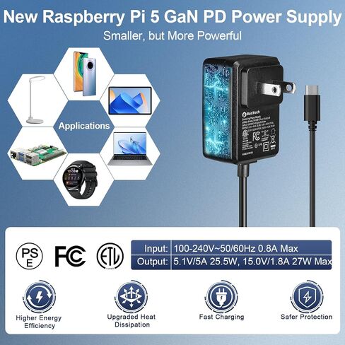 RasTech Raspberry Pi 5 Kit 4GB RAM with 27W PD Power Supply 5.1V5A, Aluminum Heatsinks and Raspberry Pi5 4GB Board Included in Kuwait