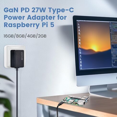 RasTech Raspberry Pi 5 Kit 4GB RAM with 27W PD Power Supply 5.1V5A, Aluminum Heatsinks and Raspberry Pi5 4GB Board Included in Kuwait