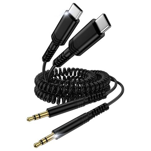 USB C to 3.5mm Audio Aux Jack Coiled Cable, Type C to Headphone Male Cord in Kuwait