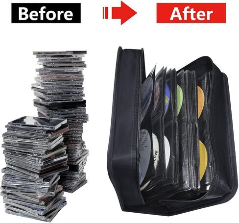 Siveit DVD Case Holder, CD/DVD Case Wallet Binder Holder 160 Capacity CD DVD Cases Organizer Portable CD Binder Wallet for Home Travel (Black binder, Black) in Kuwait