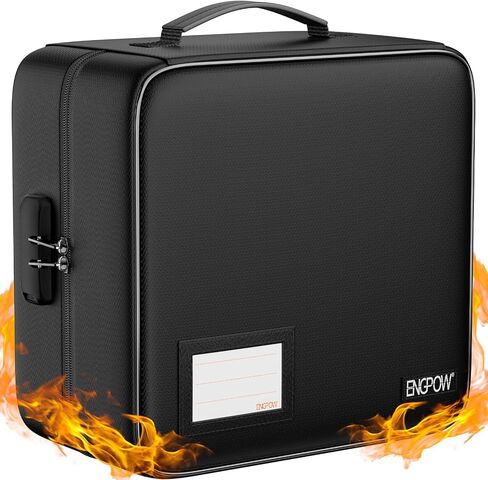 ENGPOW Fireproof CD Case, CD/DVD Storage Box,400 Capacity CD Binder DVD Storage Holder with Zippers, Portable Large Card Media Wallet Organizer Safe for Home Office Travel Car,Black,12.2"x11.8"x7.1" in Kuwait