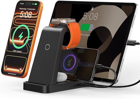 Wireless Charger for iPhone - 5 in 1 Charging Station for Multiple Devices Apple: Fast Wireless Charging Stand Dock for iPhone 17 16e 16 15 14 13 12 Pro Max Apple Watch Airpods in Kuwait