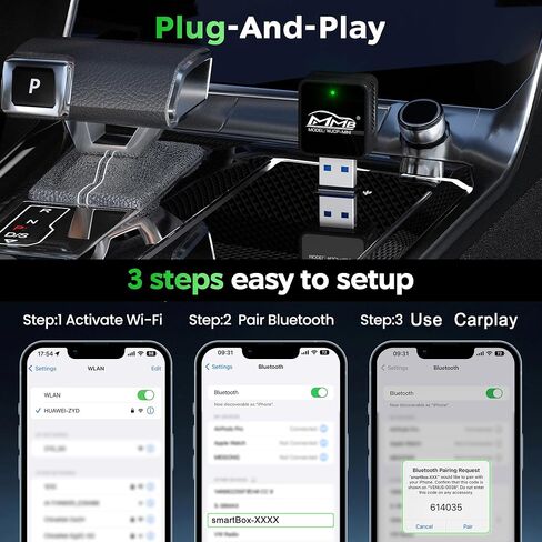 MMB Wireless Carplay Adapter for Apple iPhone, 2026 Upgrade Plug & Play, MINI-Ultra, Fastest for Converts OEM Wired to Wireless Car Play Only for Car Model 2016+ and iOS 10 USB & Type-C in Kuwait