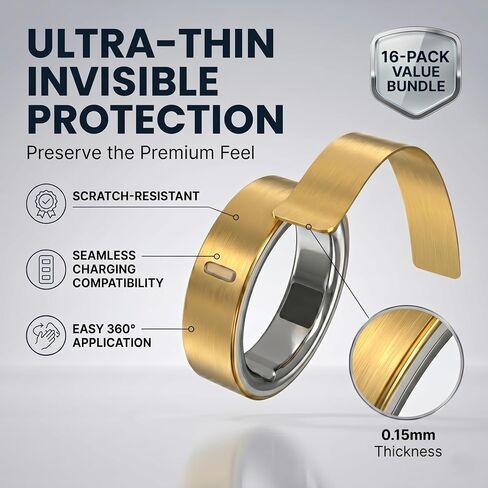 16 Pack for Oura Ring Gen 4/4 Ceramic/Gen 3 Skin Cover, Scratch-Resistant Stays in Place Protective Film for Oura Ring 4 Cover (Gold, Size 5/6/7/8) in Saudi Arabia