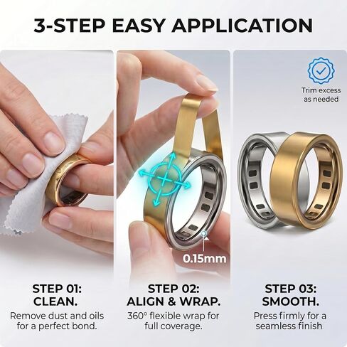 16 Pack for Oura Ring Gen 4/4 Ceramic/Gen 3 Skin Cover, Scratch-Resistant Stays in Place Protective Film for Oura Ring 4 Cover (Gold, Size 5/6/7/8) in Saudi Arabia