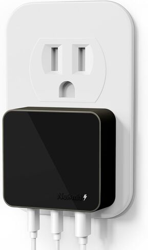 Nekmit 100W Flat USB C Charger Block, 3-Port GaN Fast Wall Charger(2*USB-C & 1*USB-A), USB C Wall Plug with Fixed Prongs for iPhone 17/16, MacBook Pro/Air, iPad, Galaxy and More in Kuwait