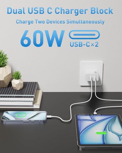 Pixel 11 10 9 8 7 Pro XL Charger Fast Charging, 60W Dual USB C Wall Charger in Kuwait