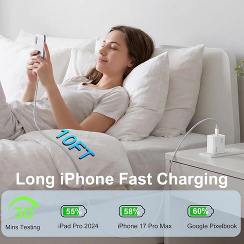 Type C Charger Fast Charging, 30W USB C Fast Charger with Fast Charging Cord Type C for iPhone 17 16 15 14 Pro Max/Pro/Air/Plus (10FT) in Kuwait