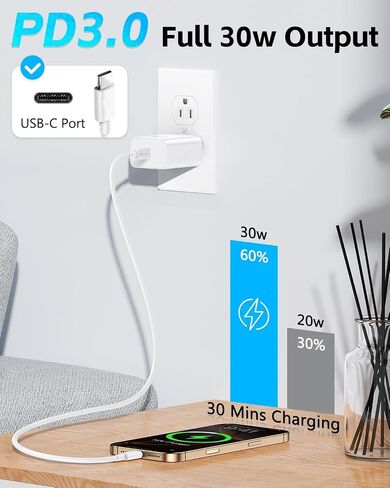 Type C Charger Fast Charging, 30W USB C Fast Charger with Fast Charging Cord Type C for iPhone 17 16 15 14 Pro Max/Pro/Air/Plus (10FT) in Kuwait