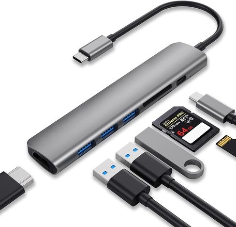 WALNEW USB C Hub with 4k HDMI,100W Power Delivery,SD/TF Reader,USB 3.0 Data Ports,7-in-1 USBC Dongle Multiport Adapter,Thunderbolt 4 Dock for Macbook Pro/Air,Mac,iPad 10,Surface,Dell XPS Laptop,Tab S7 in Kuwait