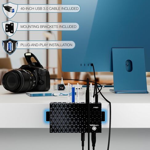 10 Ports USB Hub 3.0 Powered Aluminium - USB Hub Charger - Multiple Port - USB Splitter Hub with Power Adapter 12V/5A/60W - for Laptop, PC,Flash Drives, HDD,Hard Drive,Mouse,XPS,Xbox,Keyboard in Kuwait