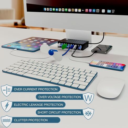 10 Ports USB Hub 3.0 Powered Aluminium - USB Hub Charger - Multiple Port - USB Splitter Hub with Power Adapter 12V/5A/60W - for Laptop, PC,Flash Drives, HDD,Hard Drive,Mouse,XPS,Xbox,Keyboard in Kuwait