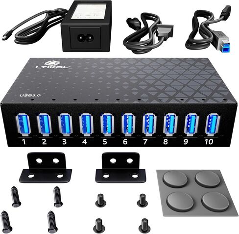 10 Ports USB Hub 3.0 Powered Aluminium - USB Hub Charger - Multiple Port - USB Splitter Hub with Power Adapter 12V/5A/60W - for Laptop, PC,Flash Drives, HDD,Hard Drive,Mouse,XPS,Xbox,Keyboard in Kuwait