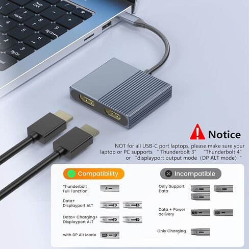 USB C to Dual HDMI Adapter for Dell/HP/MacBook, HDMI Splitter Extended Display, Double hdmi for 2 Monitors, Dual Monitor Adapter, HDTV Splitter for Dual Monitors, Docking Station Dual Monitor in Kuwait