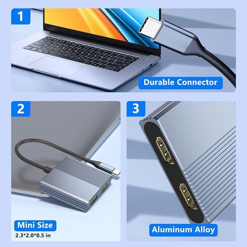 USB C to Dual HDMI Adapter for Dell/HP/MacBook, HDMI Splitter Extended Display, Double hdmi for 2 Monitors, Dual Monitor Adapter, HDTV Splitter for Dual Monitors, Docking Station Dual Monitor in Kuwait