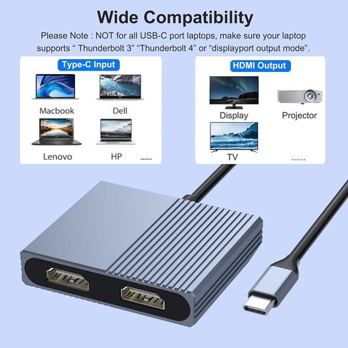 USB C to Dual HDMI Adapter for Dell/HP/MacBook, HDMI Splitter Extended Display, Double hdmi for 2 Monitors, Dual Monitor Adapter, HDTV Splitter for Dual Monitors, Docking Station Dual Monitor in Kuwait