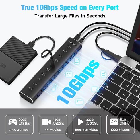 RSHTECH 10 Ports Powered USB C 3.2 Hub 10Gbps, RSH-H10C in Kuwait