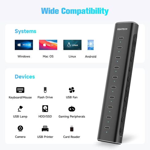 RSHTECH 10 Ports Powered USB C 3.2 Hub 10Gbps, RSH-H10C in Kuwait