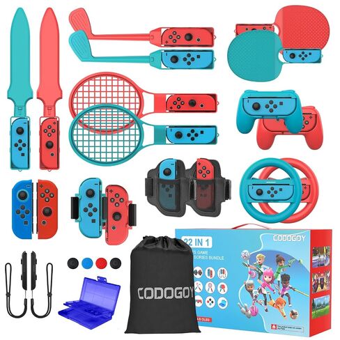 CODOGOY 12-in-1 Switch Sports Accessories Bundle for Switch 1/OLED - Complete Family Sports Kit with Storage Bag, Exclusive Bowling Grips & 2 Player Support for Nintendo Switch Sports Games,Switch 1/2 Compatible in Kuwait