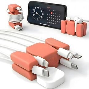 CordBrick Silicone & Steel Weighted Cord Holder for Nightstand. Travel Phone Charger Organizer. Useful iPhone Accessory. Small Gift for Guys, College Students. Tech Gadget for Teens, Men. Black in Kuwait