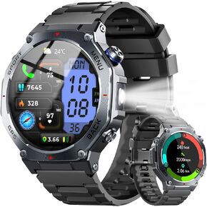 Military Smart Watch for Men with Dual-Band GPS, 5ATM Waterproof, 1.43" AMOLED Fitness Watch, Heart Rate Blood Oxygen Sleep Monitor, 160+ Sport, Bluetooth Calling Smartwatch for Hiking Running Outdoor in Kuwait