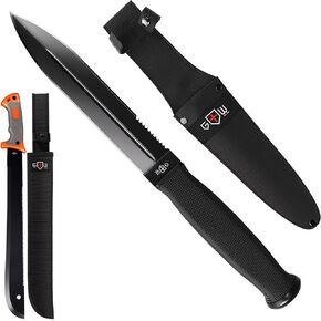 Bundle of 2 Items - 18,5 Inch Serrated Blade Machete with Nylon Sheath - Saw Blade Machetes with Non-Slip Rubber Handle - Best EDC Survival Camping Hiking Military Tool Sharp Belt Boot Knives - Gifts in Kuwait