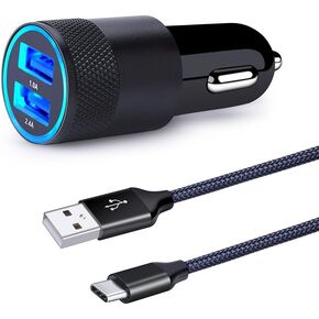 USB Type C Car Charger, Dual Port Car Adapter with 6ft Fast Charge C Cable in Kuwait