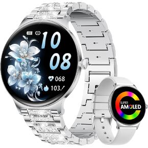 LIGE Ultra-Thin Smart Watch for Women,1.43" Always-on Display Smart Watch with Bluetooth Call,Health Tracker 100+ Sports Modes, Mutifuction Women Smartwatch for Android iOS 2 Straps(Silver) in Kuwait