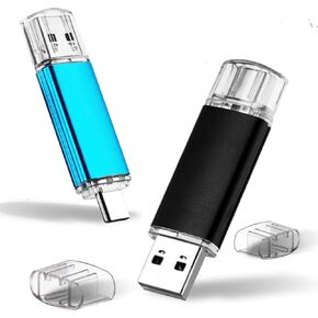 2 Pack 64GB Type-C USB 3.0 Flash Drive 128GB 2-in1 USB-C Thumb Drives Memory Stick Jump Drive for Smartphones,Computer,Tablet,PC in Kuwait