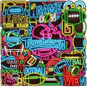 50PCS Neon Football Stickers for Kids Boys Teen Adults, Waterproof Vinyl Sports Stickers, Football Stuff Decals for Water Bottle, Laptop, Luggage, Scrapbook, Party Favors in Kuwait