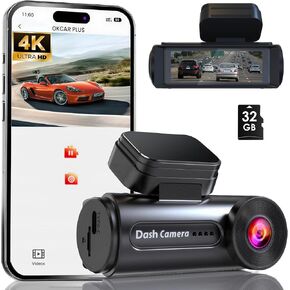 4K Dash Cam Front with Built-in WiFi, Dash Camera for Cars, 32GB Card Included, Super Night Vision Dash Camera, Loop Recording Car Camera, G-Sensor, 24H Parking Monitor, Supports Up to 256GB in Saudi Arabia