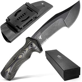 ZUNE LOTOO Full Tang Fixed Blade Tactical Knife for Men, 9.4" Bowie Knife with Kydex Sheath & G10 Handle, 8Cr14mov Survival Hunting Knives for Bushcraft Camping Outdoor Skinning in Kuwait