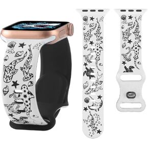 Engraved Shark Double Color Silicone Band Compatible with Apple Watch 38mm 40mm 41mm 42mm 44mm 45mm 46mm 49mm Cute Fancy Laser Sport Strap Compatible for iWatch Series SE Ultra 11 10 9 8 7 6 5 4 3 2 1 in Kuwait