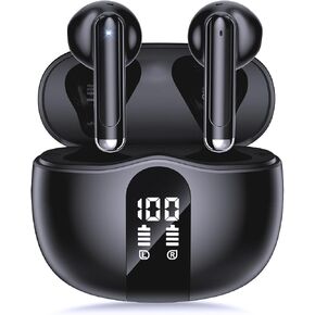 Wireless Earbuds, 2026 Bluetooth 5.4 Headphones Bass Stereo Ear Buds with Noise Cancelling Mic, LED Display in Ear Earphones 50H Playtime Ear Buds, IP7 Waterproof for Laptop Pad Phones, Soft Black in Saudi Arabia