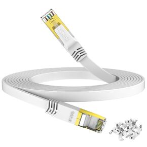 HiiPeak Cat 8 Ethernet Cable 100ft - Cat8 Flat Internet Cable High Speed LAN Patch Network Cables with RJ45 Gold Plated Connector, Compatible with Cat5/Cat6/Cat7, White(100 ft) in Kuwait