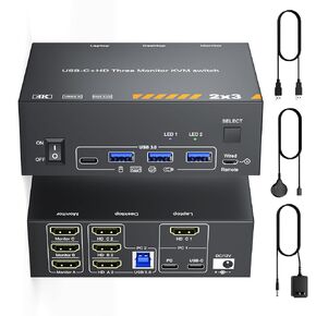 KVM Switch 3 Monitors MST 1 Laptop 1 Desktop, Reyoten Triple Monitors KVM in Kuwait