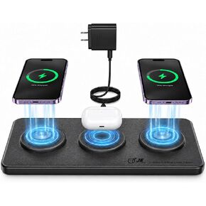 3 in 1 Magnetic Wireless Charger Pad for iPhone 17/16/15/14/13/12 Series, Fast Wireless Charging Station for AirPods 4/3/2 Pro, Raised Charging Pods Design, Magnetic Charging Mat with 24W Adapter in Kuwait
