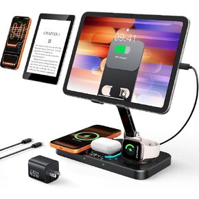 45W 6 in 1 Charging Station for Apple Multiple Devices with Clock & Light, 20W Fast Foldable Wired Charging Stand for iPad/Tab, Wireless Charger Design for MagSafe Charger for iPhone 17/iWatch/Airpods in Saudi Arabia