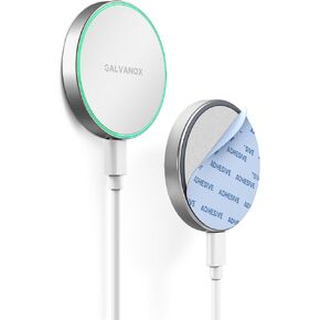 Galvanox Compatible with MagSafe Wall Mounted Magnetic Wireless Charger (15W) Fast Charging, Stick-on Adhesive Design with Long Removable USB-C Cable (10Ft) White in Kuwait