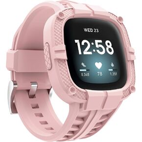 Compatible with Fitbit Versa 3 Bands with Bumper,TPU Sport Protective Case Rugged Protector Replacement Strap Accessories for Fitbit Sense/Fitbit Versa 3 Smart Watch in Kuwait