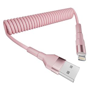 6.6ft Coiled iPhone Charger Cord, MFi Certified Fast Charging Coiled Lightning Cable with LED Light, USB to Lightning Charging Cable for iPhone 14/13/12/11/XS/X/8/7/iPad/CarPlay-Pink in Kuwait