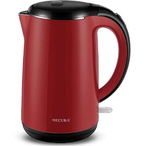Secura Original Stainless Steel Double Wall Electric Water Kettle 1.8 Quart with Auto Shut-Off & Boil-Dry Protection, Red SWK-1701DR/HB-3227B in Kuwait