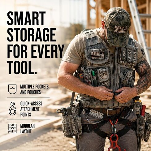 Spec Ops Tool Gear SF-18 Delta 2.0 Tactical Tool Vest & Belt – Modular MOLLE Work Vest with Multiple Tool Pouches & Weight-Dispersing Design | Medium | Digital Camo in Kuwait