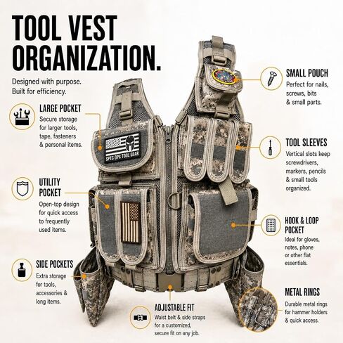 Spec Ops Tool Gear SF-18 Delta 2.0 Tactical Tool Vest & Belt – Modular MOLLE Work Vest with Multiple Tool Pouches & Weight-Dispersing Design | Medium | Digital Camo in Kuwait