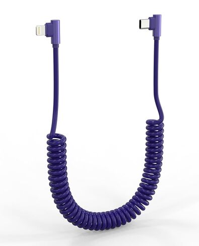 USB to Lightning and USB C Cable 2 in 1 Coiled iPhone Charger Cord - Car Charger Lightning USB C Combo Support Apple Carplay & Android Auto & Data Sync, for iPhone 16 15 14 13 12 11 Android, White in Kuwait