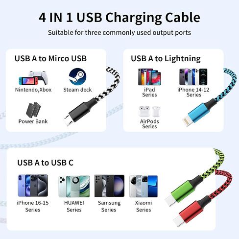 4 in 1 Dual Type C Multi Charging Cable, Charging Cord for Multiple Devices in Saudi Arabia