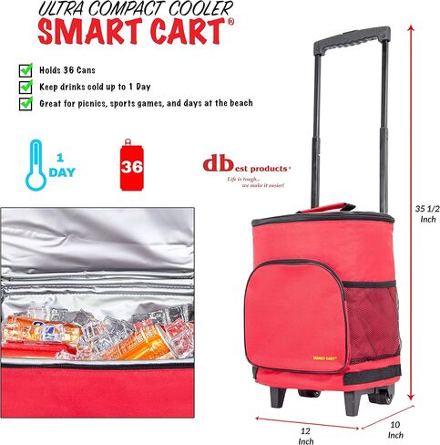 dbest products Ultra Compact Cooler Smart Cart, Red Insulated Collapsible Rolling Tailgate BBQ Beach Summer in Kuwait